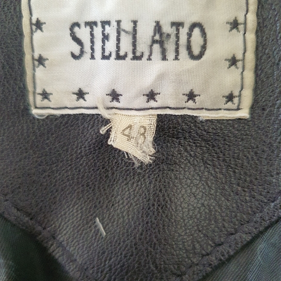 Vera Pelle Stellato Vintage Black Leather Jacket Size 48 Medium Single Breasted - Picture 12 of 14